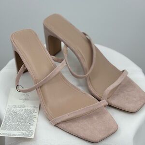 The Drop Avery Square Toe Two Strap High Heel Sandal Blush/pink Suede, Size 13
